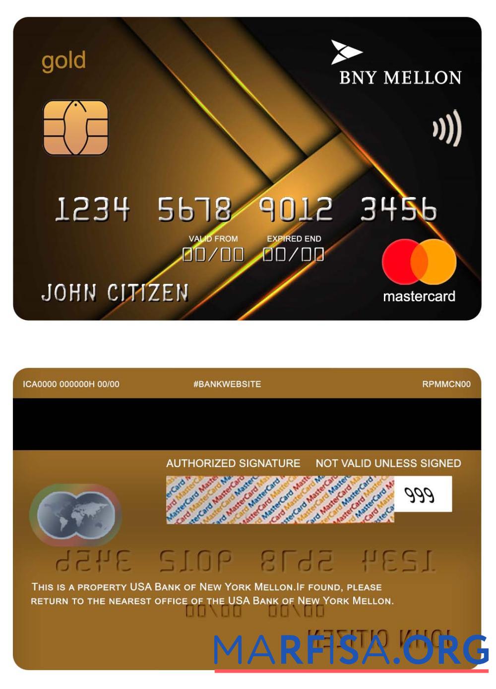 Realistic USA Bank of New York Mellon gold mastercard real example